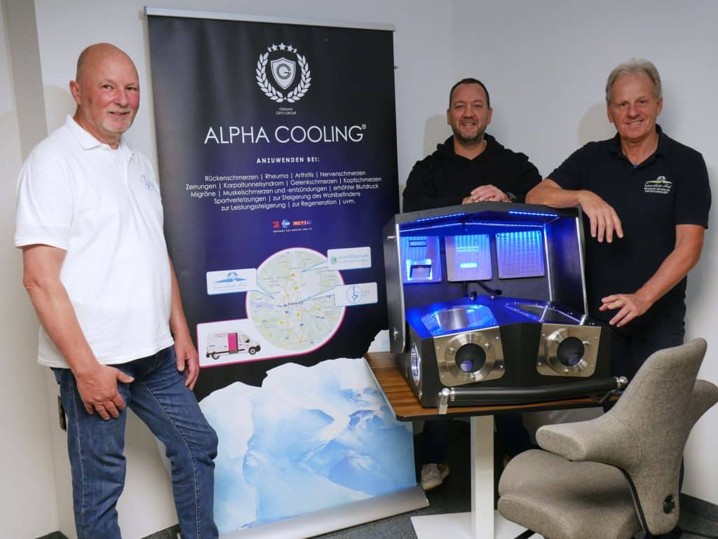 Das Hamburger Alpha-Cooling-Trio, von links nach rechts: Stephan Mühlmann (ErgoObject), Lars Auer (Auer & Tobaben Health Performance) und Friedhelm Penning (Gesundheits-Hof). Foto: ErgoObject