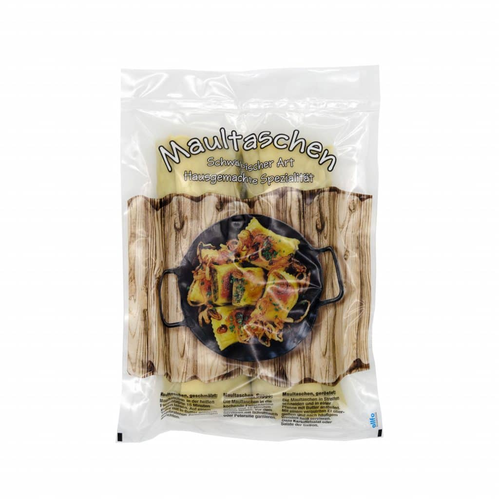 Die Vorderseite des Maultaschenbeutels ist teilweise transparent. Foto: allfo