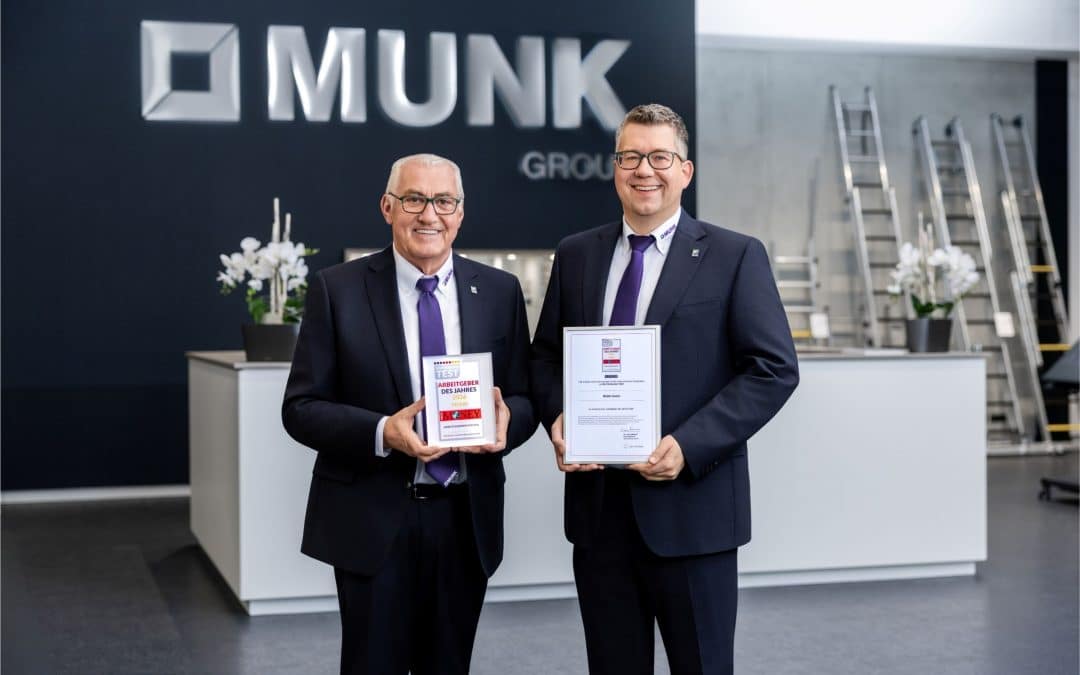 Freuen sich über die Auszeichnung als Arbeitgeber des Jahres 2026: Ferdinand Munk (links) und Alexander Werdich, die Geschäftsführer und Inhaber der Munk Group. Foto: Tobias Atzkern/Munk Group