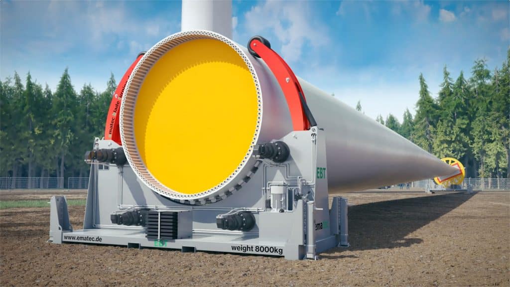 Auf der WindEnergy 2026 in Hamburg stellt ematec die neue Blattwendeeinrichtung EBT vor. Foto: Ematec